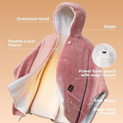 Bedsure Cordless Wearable Heated Blanket - Fluffy Electric Blanket Hoodie with 20000mAh Battery Pack, Portable USB Heated ...