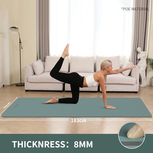 WOHAO Extra Thick 8mm Yoga Mat, 72"x28" Non Slip Exercise Mat, Reversible 2-Sided Dual Color Premium POE Material, with Ca...