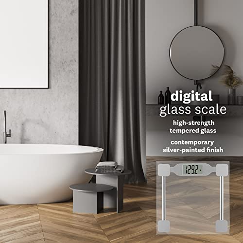 Thinner by Conair Scale for Body Weight, Digital Bathroom Scale in Clear Tempered Glass