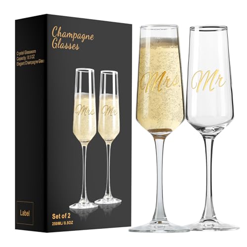 PARACITY Mr and Mrs Wedding Champagne Flutes Set of 2, Bride and Groom Champagne Glasses, Bridal Shower Gifts, Engagement ...