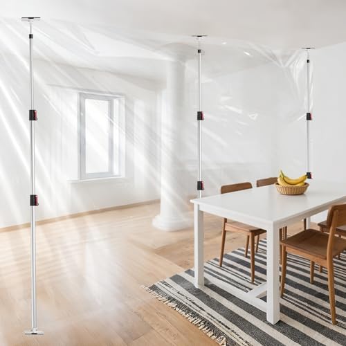 10FT Dust Barrier Poles 4 Pack withCarry Bag, Stainless Steel Retractable Zipper Wall Poles Kit for Renovation, Remodeling...