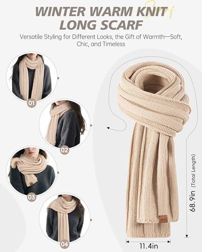 Winter Hat Gloves Scarf Earmuffs Set for Women, Fleece Lined Beanie Long Scarf Touchscreen Gloves Ear Warmer, 4 in 1 Gift Set