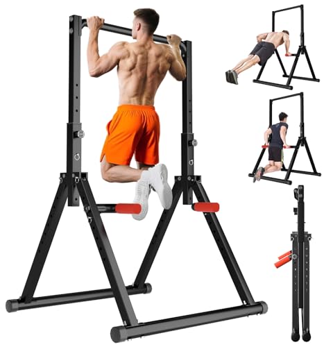 WATBKHE Power Tower Pull Up Dip Station Foldable, Pull Up Bar Station Adjustable, Multi-Function Home Gym, Strength Traini...