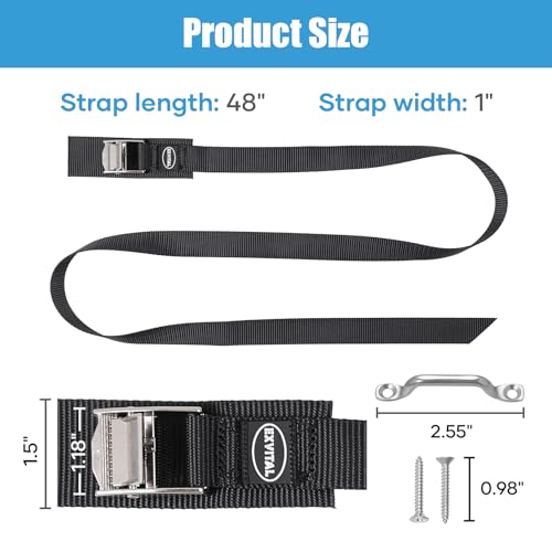 EXVITAL Battery Tie Down Strap Hold Down Kit, 1" x 48" Cooler Tie Down Kit with Non-Rusting Cam Buckle, Stainless Steel Br...
