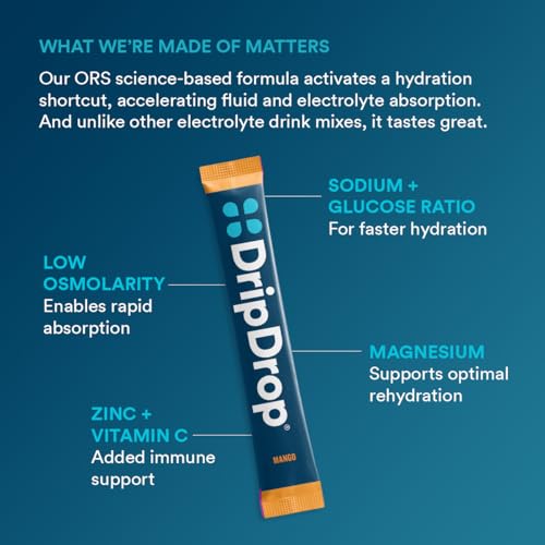 DripDrop Hydration Packets - Tropical Variety Pack - Single Serve Electrolytes Powder Drink Mix - Mango, Açaí, Passion Fru...