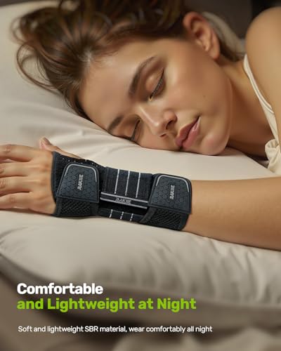 Rakiie Carpal Tunnel Wrist Brace, Adjustable Night Wrist Support with 3 Metal Splints, Hand Brace for Men Women No Pressur...