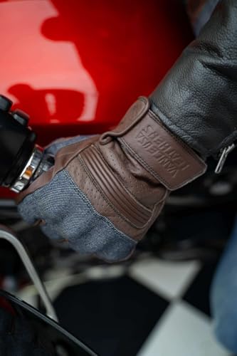Vance Leather USA Denim & Leather Motorcycle Gloves with Touchscreen Compatibility, Breathable Riding Gloves