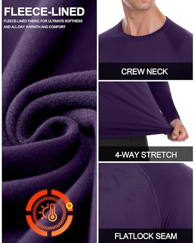 EoBeKee Mens Thermal Compression Shirts, Warm Long Sleeve Fleece Lined Tops Athletic Base Layer for Running Cold Weather