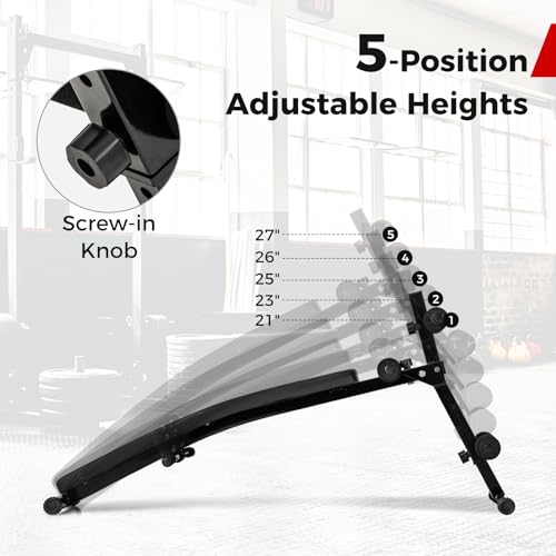 Goplus Adjustable Sit Up Bench for AB Exercise, Foldable Curved Slant Bench with High Density Foam Cushioned Seat for Stre...