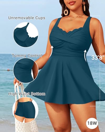 Aqua Eve Plus Size Swim Dress - Two Piece Tankini Tummy Control Bathing Suit with Shorts 2025 Swimsuit