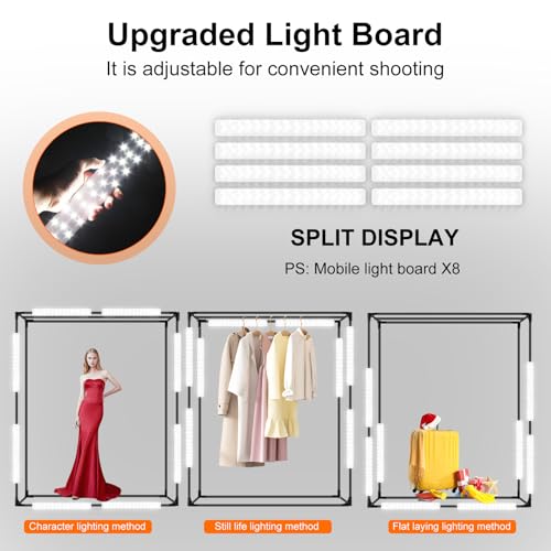 47"x78"x40" Large Photo Studio Light Box Photography, 8 Light LED Panels Dimmable Shooting Tent with 3 Color Backdrops Con...