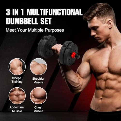 Adjustable Dumbbell Set, 22lbs Free Weights Dumbbells Set, 3 in1 Dumbbells Set Used as Barbell,Push-up Stand, Weight Set f...