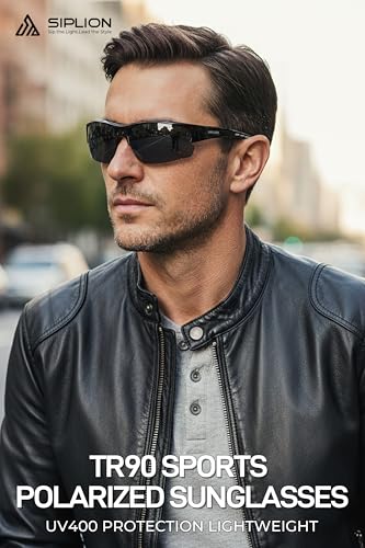 SIPLION Polarized Sunglasses Men Sports: UV400 Protection Anti-Slip Wrap-Around TR90 Frame for Driving Fishing Golf Running
