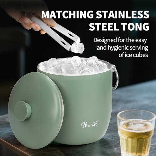 Ice Bucket - 3L Large Ice Bucket for Parties & Cocktail Bar, Stainless Steel Ice Cooler with Lid & Tongs, Retro Style Ice ...