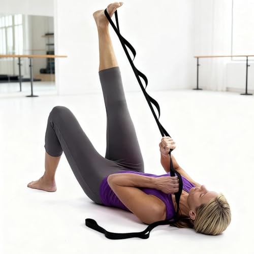 Yoga Straps for Stretching, Non-Elastic Stretch Band with 10 Loops, Durable Flexibility Strap for Physical Therapy, Pilate...