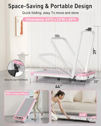Foldable Treadmill with 10% Incline, Upgrade 3.5HP Low Noise Walking Pad Treadmill with Handle Bar, Trisomy 4 in 1 Portabl...