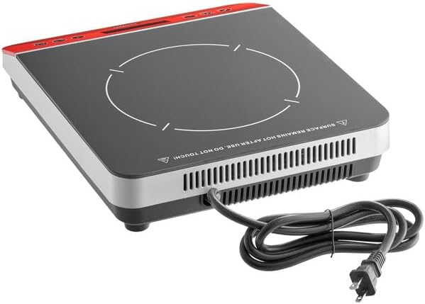 Commercial Induction Cooktop, 1800W Countertop Range, Black/Red, 120V Single Burner, Digital Control, 10 Power Levels, 11.3x14x2.8 Inch