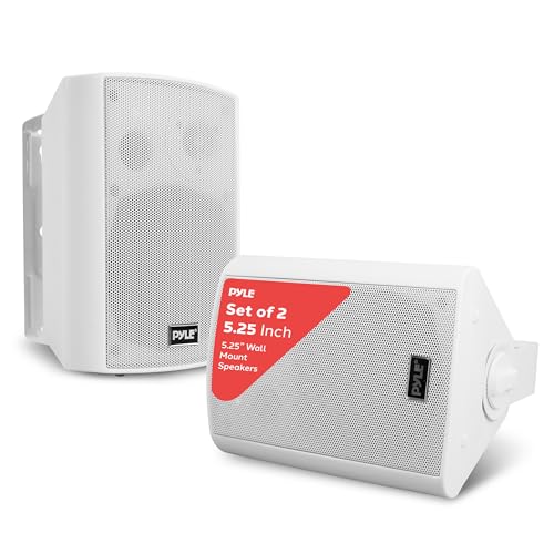 Pyle Wall Mount Bluetooth Home Speaker System - Active + Passive Pair, Wireless, Water-resistant, Stereo Sound, AUX IN (Wh...