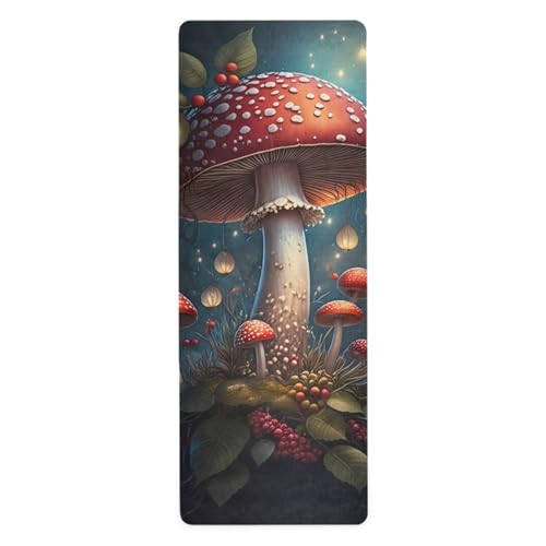 VEKELEE Large Red Mushroom Yoga Mat, 71” x 26” Non-Slip Sports Yoga Mat with Storage Bag, for Indoor and Outdoor Fitness E...