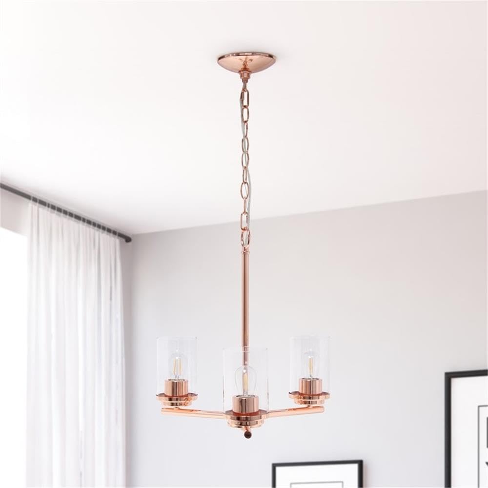 Elegant Designs 3-Light Pendant Chandelier, Rose Gold, Glass, 15x15x64, Model PT1018-RGD