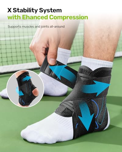 Rakiie Quick Lace Up Ankle Brace with 2 Metal Support Stays, Breathable Stabilizer for Sprained Ankle, Slim Fit Ankle Supp...