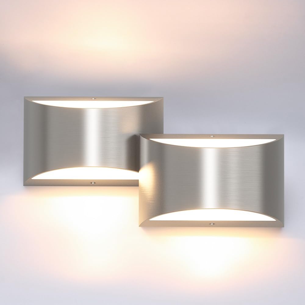 Aipsun LED Wall Sconce Set of 2, Nickel Aluminum, Warm White 3000K, Hardwired Indoor Light, Model 9206