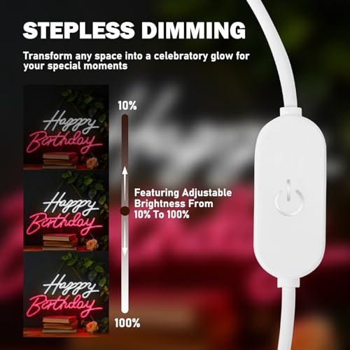 Neoflarea Happy Birthday Neon Sign, Birthday Neon Signs for Wall Decor, USB Powered Dimmable Neon Light, LED Happy Birthda...