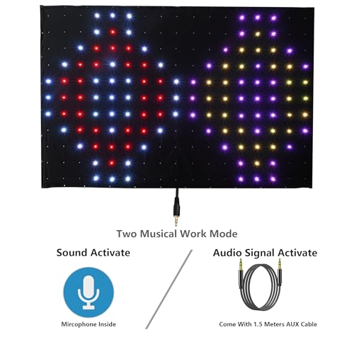 KHXED DJ Stage Light Pro 6.5x9.8ft LED Motion Drape Sound-Activated Rhythm Lights with Remote, 150+ Music Motion Effects f...
