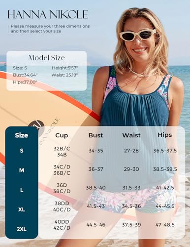 Hanna Nikole Tankini Swimsuits for Women, Textured Modest Swimsuit, Blouson Tankini with Sports Bra and Boyshorts