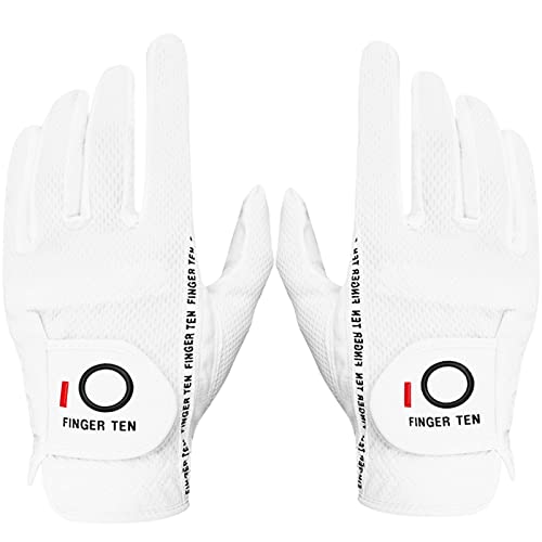 FINGER TEN Premium Rain Grip Men's Golf Gloves 1 Pair, Hot Wet Weather No Sweat Glove for Serious Feel & Performance, Left...