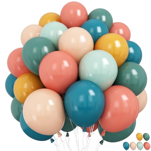 Froova Boho Rainbow Balloons 60 Pcs Retro Teal Blue Blush Pink Dark Light Orange Yellow Sage Green Dusty Blue Balloon Colo...