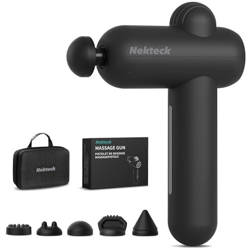 Nekteck Massage Gun Deep Tissue - 12mm Amplitude, 30 Speeds, Full-Body Muscle Relaxation Device with 5-Head for Pain Relie...