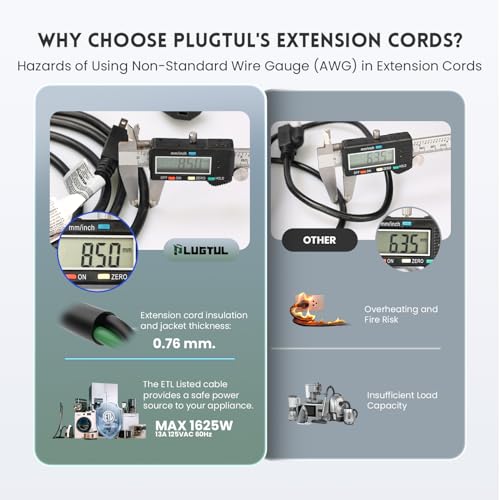 PLUGTUL Outdoor Extension Cord 25 FT Waterproof, 16/3 Gauge Black Heavy Duty 3 Prong Extension Cord, 13A 1625W SJTW, ETL L...