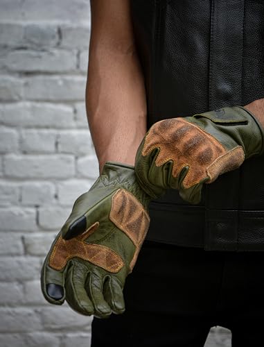 Leatherick Mens Cowhide Leather Motorcycle Gloves - Durable, Touch Screen Compatible Motorcycle Gloves with CE Certified P...