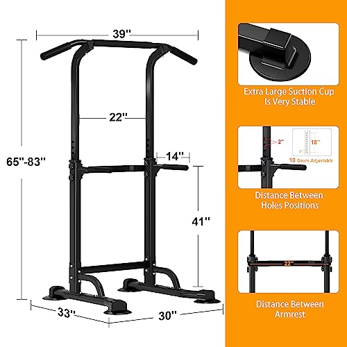 DlandHome Power Tower Pull Up Dip Station Multi-Function Fitness Equipment for Strength Training Adjustable Height Dip Sta...