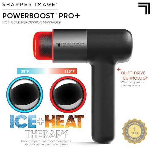Sharper Image Deep Tissue Percussion Massage Gun, Powerboost Pro+ Hot & Cold Rechargeable Handheld Massager, 6 Adjustable ...