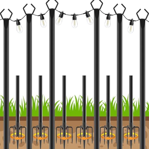 6 Pack String Light Poles, Outdoor String Light Pole 10 ft Forked Metal Light Pole with Adjustable Outdoor Light Stand, De...