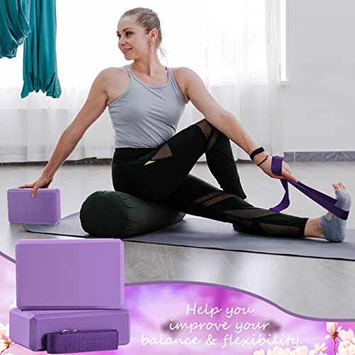 Outus 20 Pack Yoga Blocks and Straps Non-Slip EVA Foam Blocks with Metal D Ring Straps for Gym Exercise and Workout
