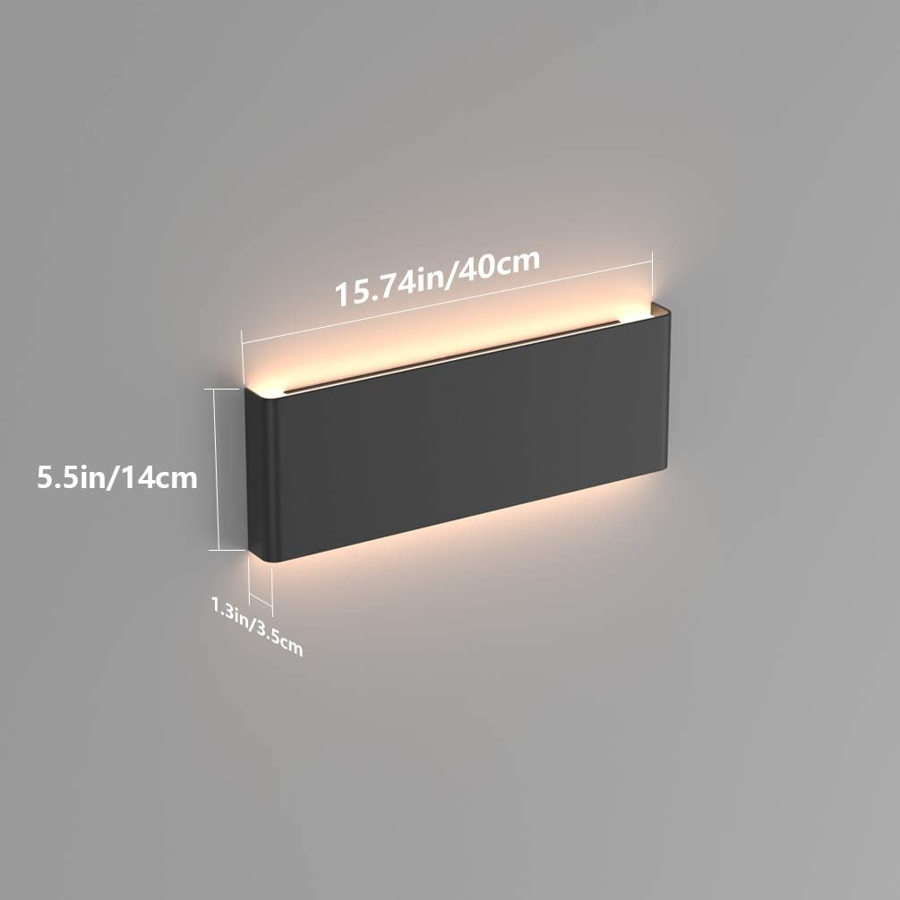 Ralbay LED Wall Sconce 2-Pack, 15.7in Matte Black, Aluminum, 14W Warm White Light 3000K, Model 086291023232