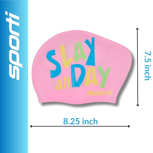 Sporti Silicone Swim Cap for Bun Long Hair Unisex Adult Protection Bathing Cap Anti-Slip Interior Grip, H 7.5" Opening 8.25"