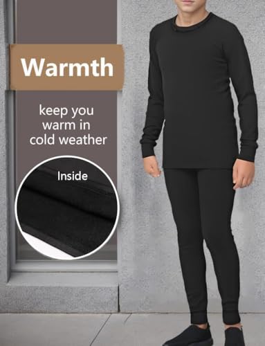 Dalavch 2 Sets Youth Boys Thermal Base Layer Long Johns Compression Leggings and Shirts Fleece Lined Underwear for Kids Girls