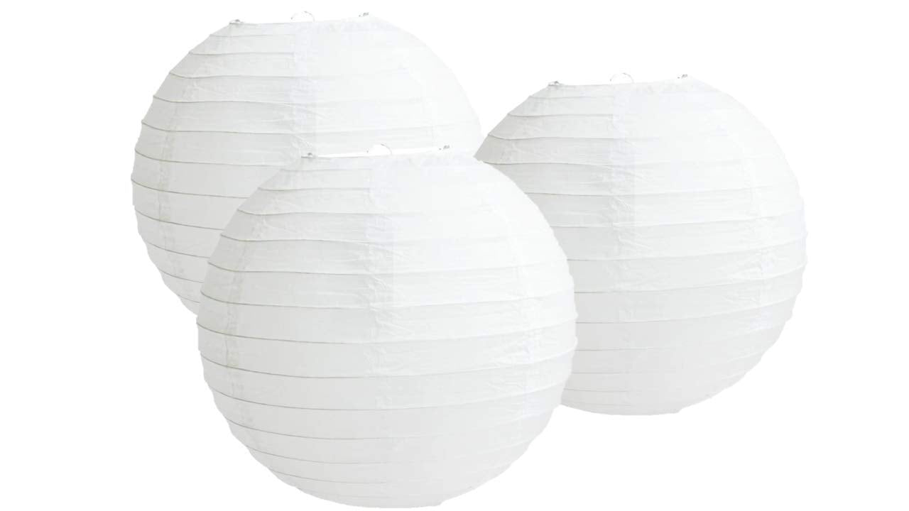Matissa Round Paper Lanterns - 10 White Paper Decor For Wedding & Birthday Party, Pack Of 3
