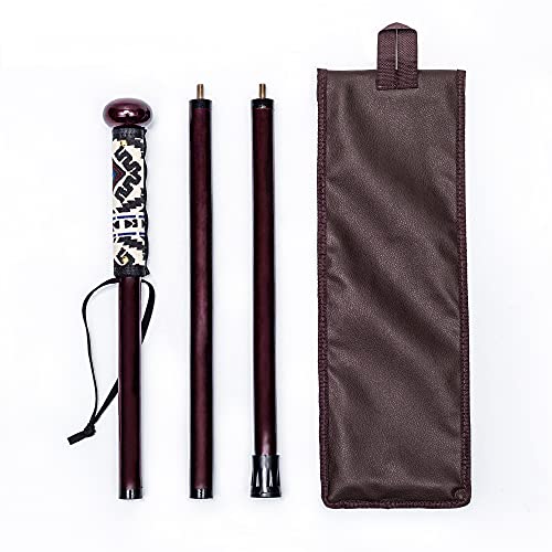 FOREST PILOT 3pc Detachable Hardwood Walking Stick for Hiking with Compass 48 Inches - Soft Hand Strap - Rubber Tip Cover