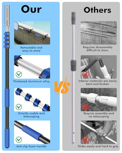 Pool Pole Telescopic 16FT Heavy Duty Upgraded Aluminum, 16 Ft Extension/Extendable Telescoping Tool for Above Ground/Ingro...