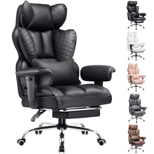 COMHOMA Big and Tall Office Chair 400LBS Wide Ergonomic Gaming Chair with Deluxe Embossing Leather with Foot Rest 150°Recl...