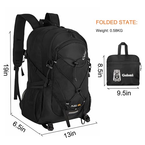 45L Hiking Backpack with Rain Cover, Lightweight Foldable Camping Backpack for Trekking, Water-Resistant Daypack with Hiki...