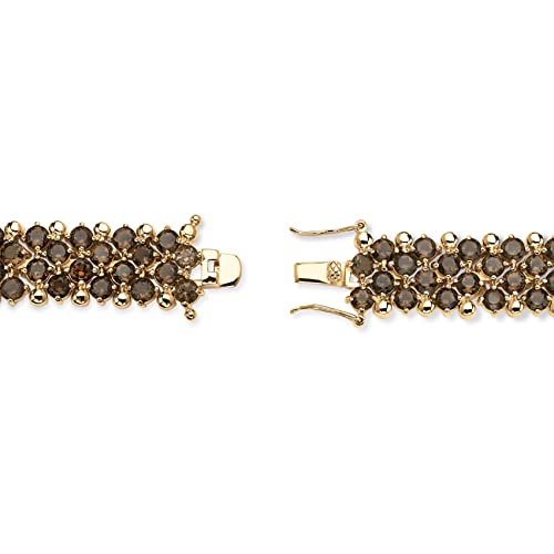 Palm Beach Jewelry PalmBeach Yellow Gold-plated Round Genuine Smoky Quartz, Tennis Bracelet (24mm), Hidden Box Clasp, 7.25...