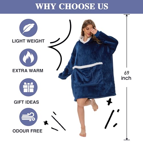 Bupekbee Wearable Blanket Hoodie with Giant Pocket, Soft Warm Sherpa Fleece Oversized Blanket Sweatshirt Gifts for Women Men