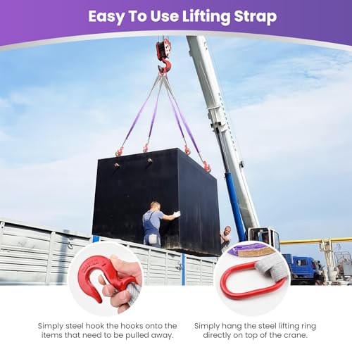 Lifting Slings Straps with Hooks - 3.3 FT, 4409LB Pounds Capacity, Polyester Bridle Sling, Heavy Duty Two Leg Rigging Stra...