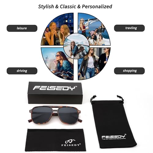 FEISEDY Retro Square Aviator Sunglasses Women Men 70s Vintage Trendy Plastic Frame Sun Glasses B2835